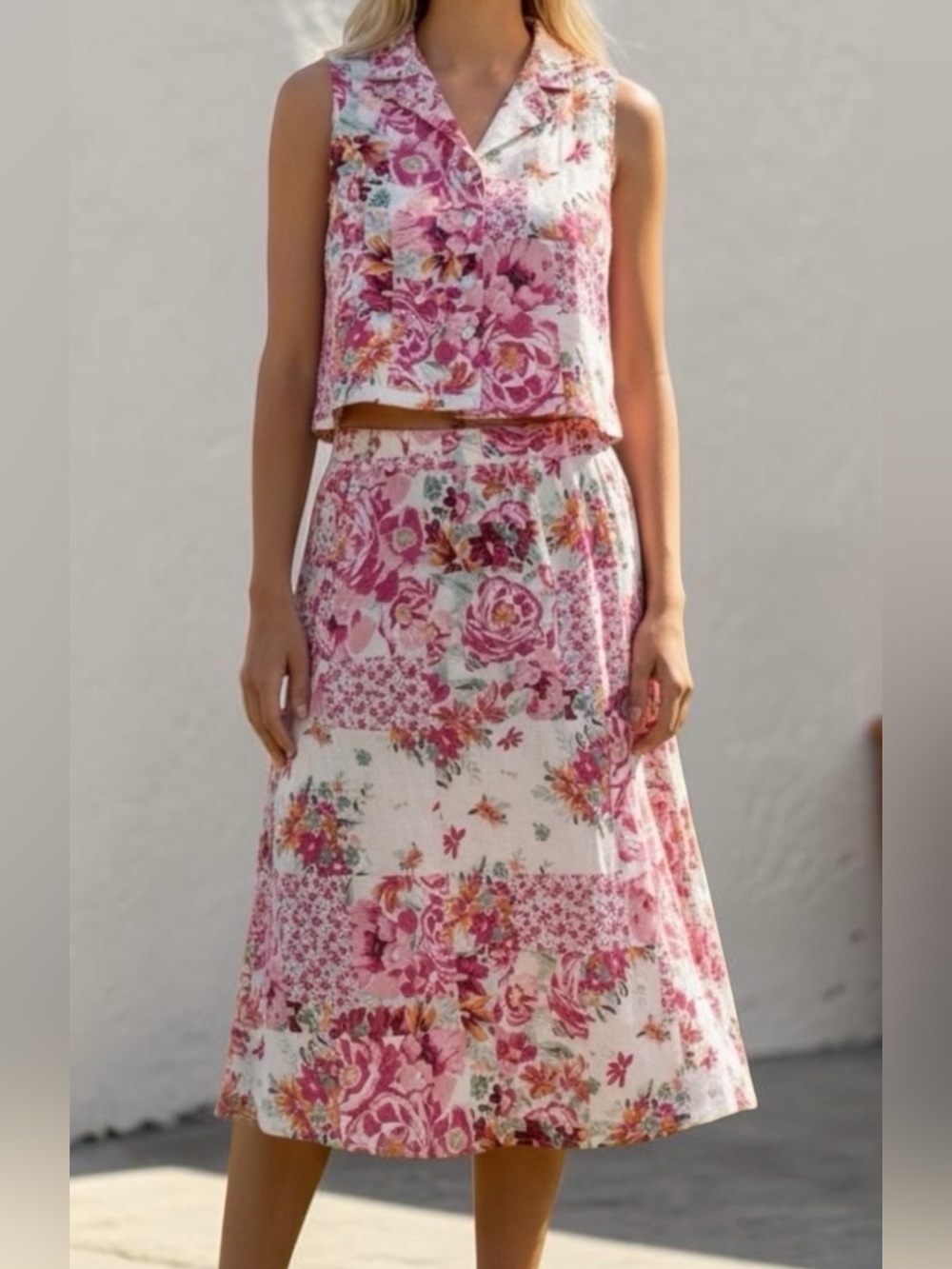 Haute Hippie Linen Floral Patchwork Matching Set Size Medium EUC
